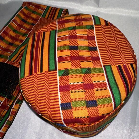 Kente Ghana African kufi Hat men or women. Scarf And Earrings Included. Set - Picture 5 of 12